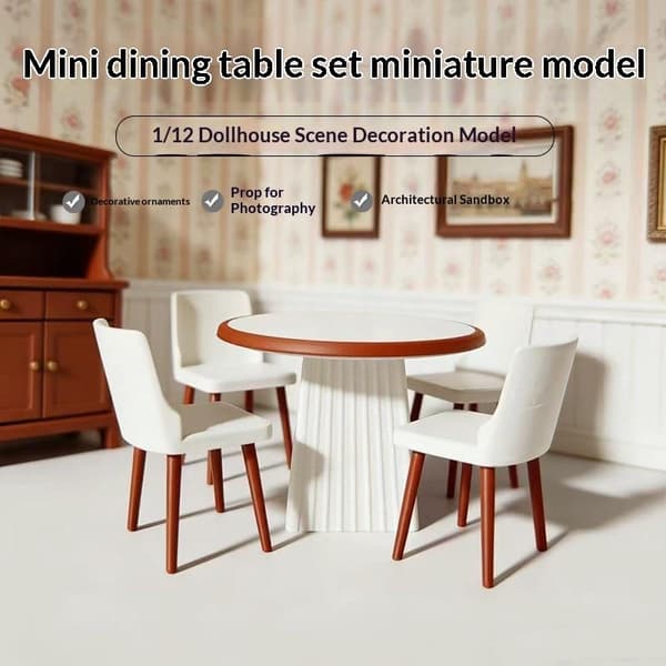 Miniatyr runt matbord och stolar set dockhusmöbler 1Set