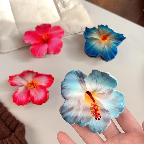 Sommarsemesterstil Hibiskusblomma Hårklämma Akrylklämma D