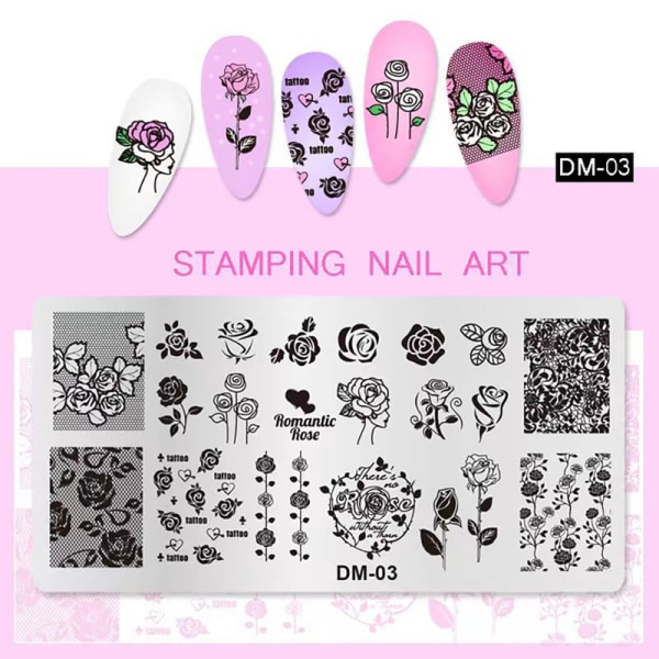 Nail Stempling Plater Utskrift sjablong Manicuring Art Stamp DM3