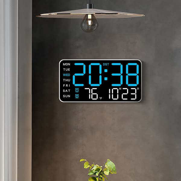 Digital väggklocka Veckodag Datum Temperaturdisplay Röststyrning Purple