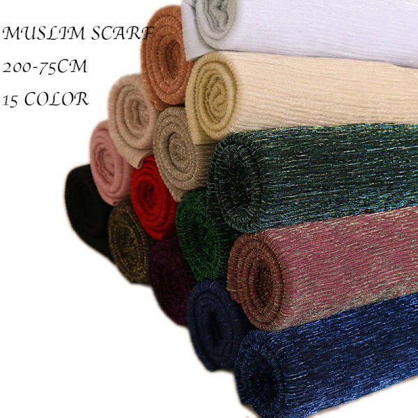 Glitter Scarf Kvinnor Muslim Shimmer Hijab Crinkle Shiny Shawl Is Red