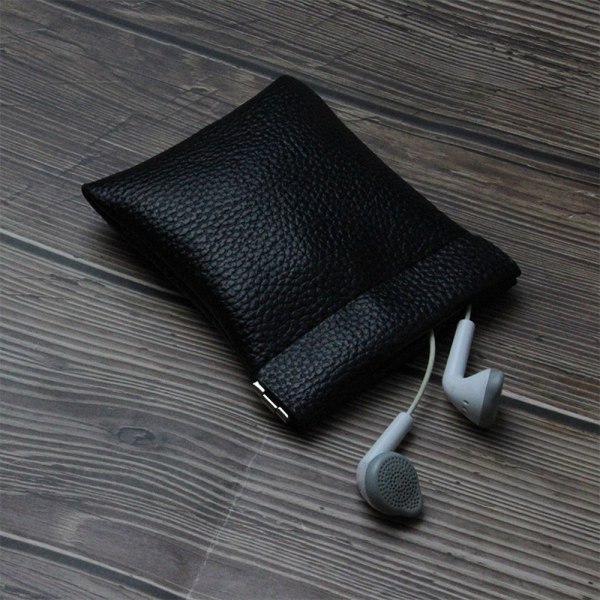 Pu Læder Møntpung Kvinder Mænd Mini Kort Pung Taske Key Headp Black