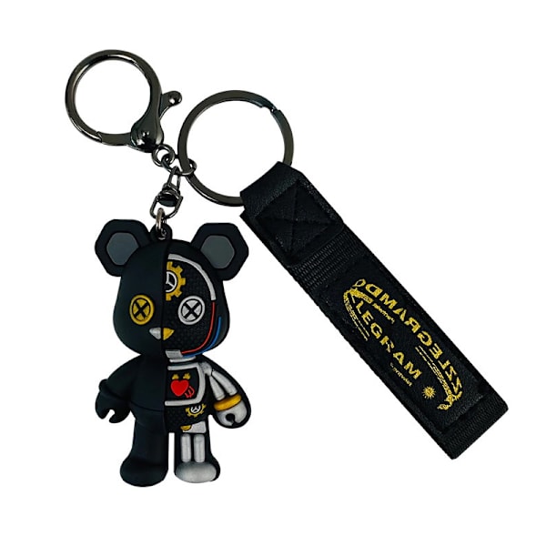 Robot Mechanical Bear Avaimenperä Nahkainen Avaimenperä miehille Naisille Black