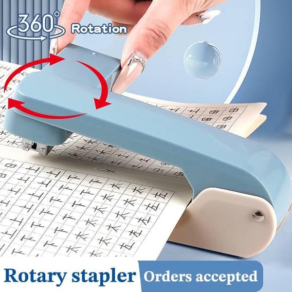 360° roterende stiftemaskin arbeidsbesparende langpapir roterende stiftemaskin 24/6 pink staples