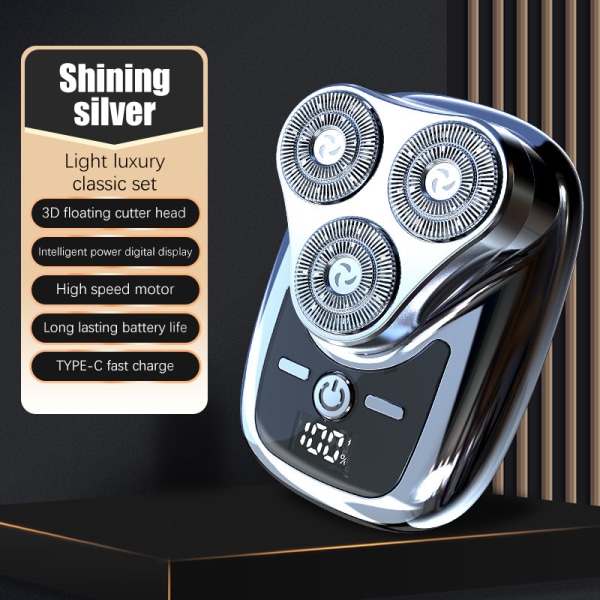 Treblads elektrisk barbermaskin med digital skjerm USB-lading Silver