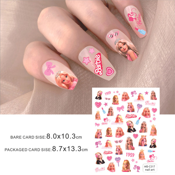 Barbie Nail Stickers Princess Y2K Girls Tearable Nail Art Water 1
