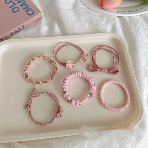 6 stk. højelastisk hårelastik til kvinder, scrunchies, hestehaleholder Pink