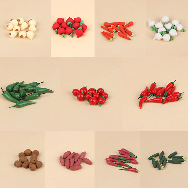 10st/ set 1:12 Dockhus Frukt Grönsaker Morot Tomat Rädisa Red radish