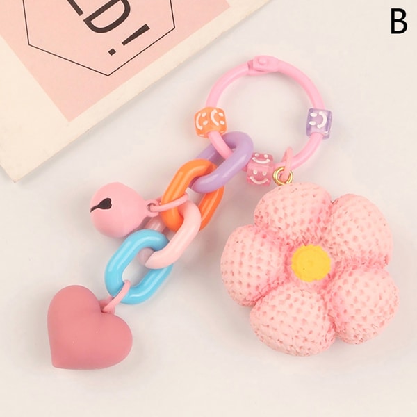 Pink Strawberry Key Chain Flower Pendant Hairball Key Ring Car B