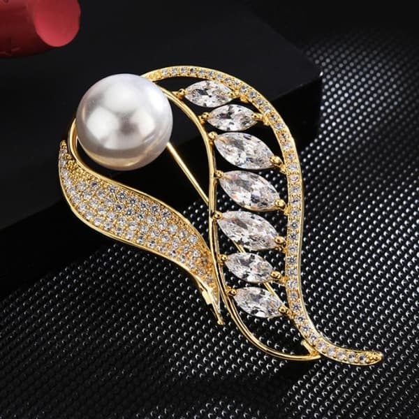 Mote Rhinestone Enkel Blad Perle Brosjer Dameklær Co
