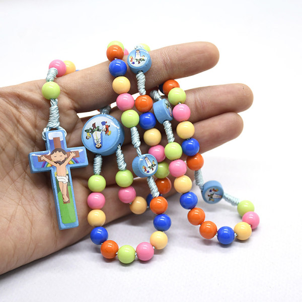 Cartoon Cross vedhæng halskæde Kid rosenkrans perler katolske Religi 1pc