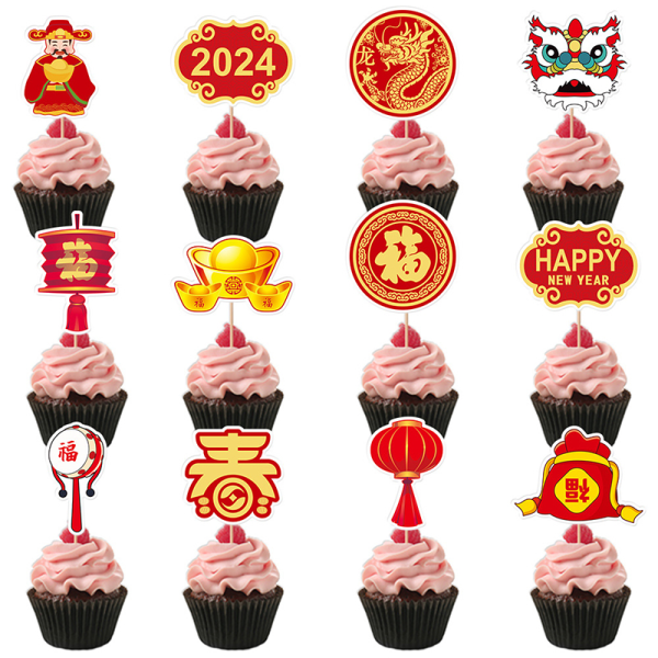 2024 Cake Topper Nytårsfest Dekorationsartikler Forårsfest B