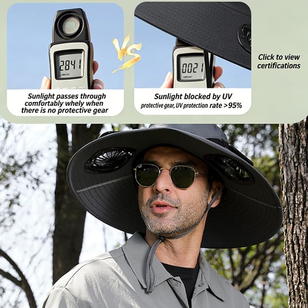 2026 Unisex Bredskygget Justerbar Solar Ventilatorhat J