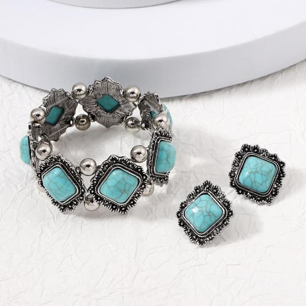 Ny mode Boho turkis ørestikker armbånd til kvinder Ear Studs