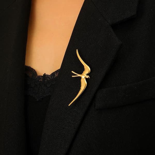 Svale Pin Broche Til Kvinder Mænd Mode Rustfrit Stål Dyr Gold