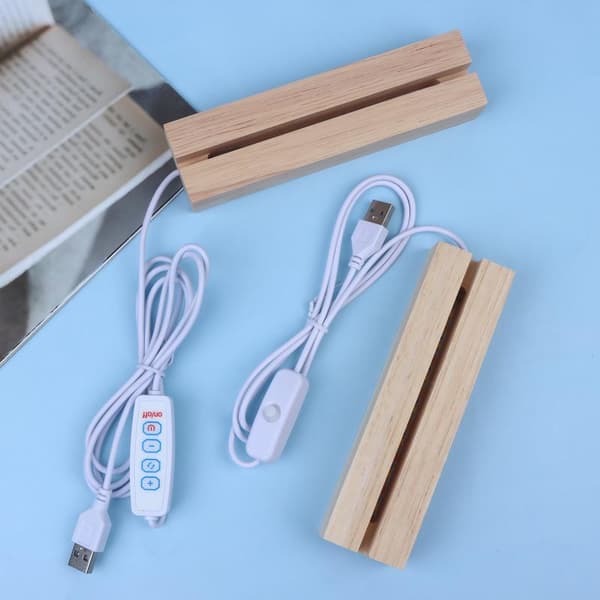 LED rektangulær nattlampebase i tre, kunstnerisk lampe med USB Warm Light