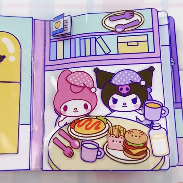 Gør-det-selv-frit legetøj stille bog Sanrio Doudou bog pædagogisk Kuromi A2