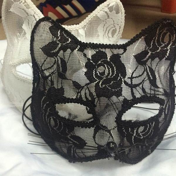 Halloween Cosplay Fox Mask Spets Sexig ögonmask Djurmask Halv Black