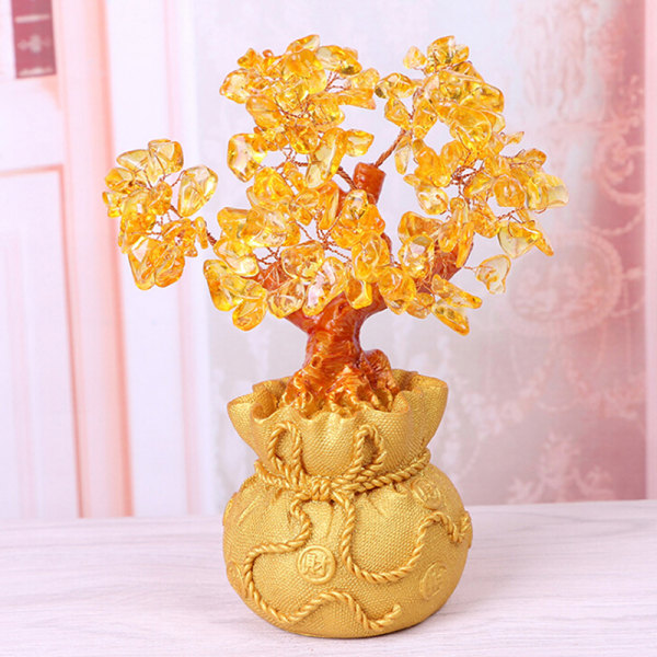 Feng Shui Money Wealth Tree Keltainen Sitriini Ametisti Crystal Luc Light yellow