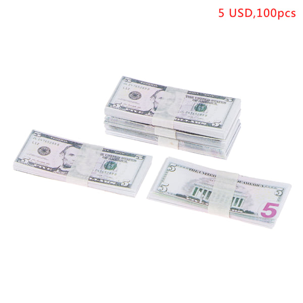 100st/ set 1:12 Dockhus 5/10/20/50/100 Dollar Valuta Banknr 5 USD,100pcs