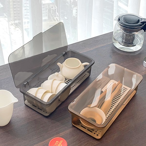 Läpinäkyvä säilytyslaatikko set , kansi ja tyhjennyspöly Gray