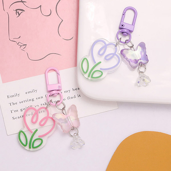 Ins Style akryl färgglada transparent blomma nyckelring hänge Pink