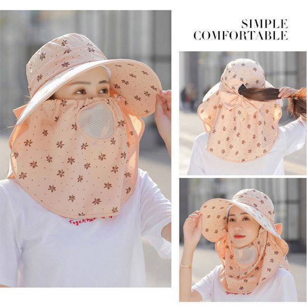 Kvinnlig sommarsolhatt UV-skydd Avtagbar Face Mesh Neck Fl Khaki