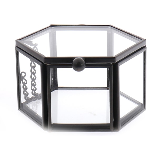Geometrisk glass smykkeskrin Smykker Organisere Holder Ring Box Black