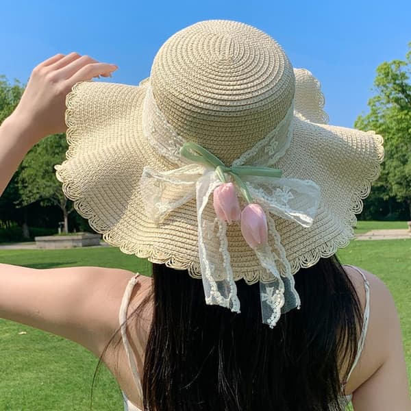 Sommarstråhatt Vikbar Solhatt Bred Stor Brätte Strandhattar Pr Light pink