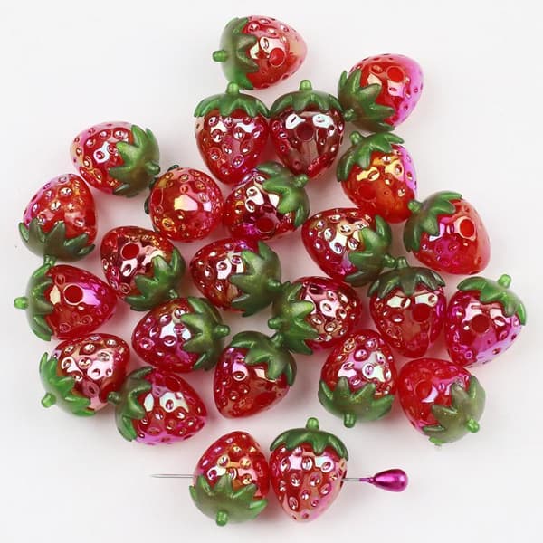 5/10 st röda jordgubbsakrylpärlor A 5pcs
