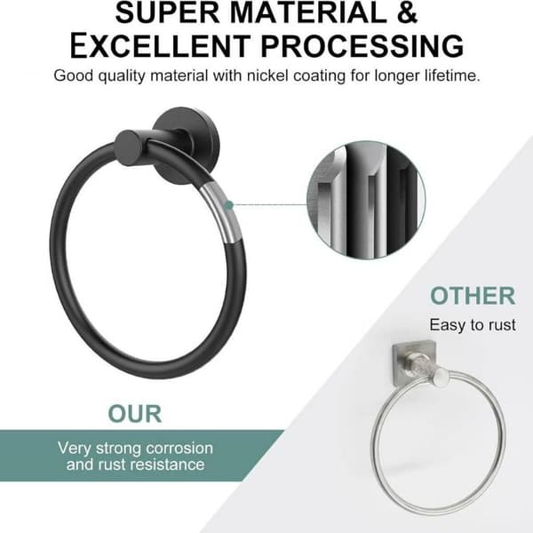 Baderomshåndkleholder Rustfritt Stål 304 Håndklestativ Ring Håndkle Black