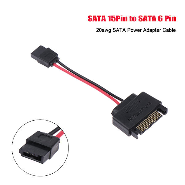 SATA 15-stift hane till SATA 6-stift hona power Optik