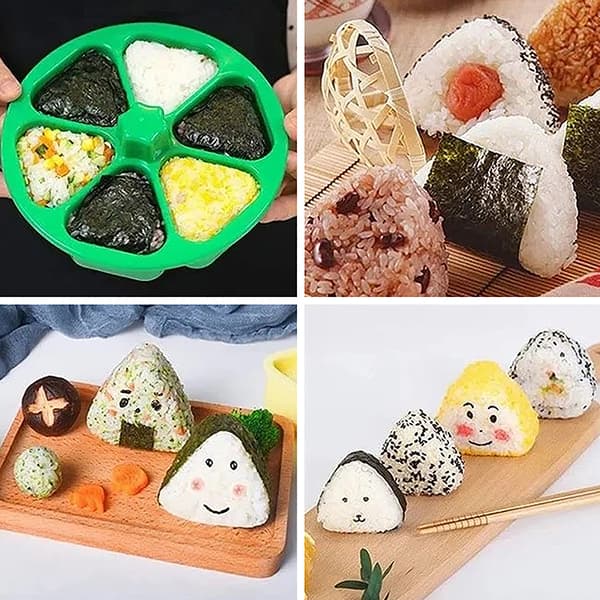 6-rutig risbollsmaskin -pressad non-stick triangulär sushirisboll Green