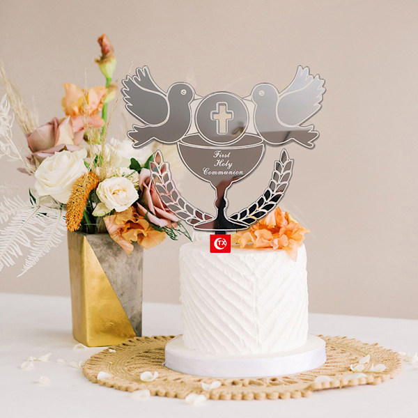 1 Stk Baptist Cake Topper Pigeons IHS Eucharist Golden Silver Cak Gold