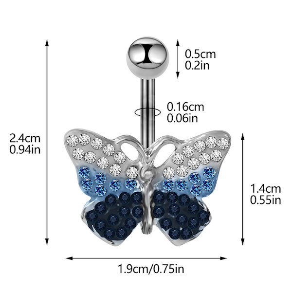 Mode Rhinestone Butterfly Dangle navelring Rostfri