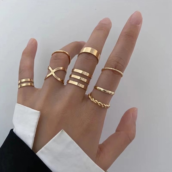 8 st Bohemian Creative Retro Simple Cross Twist Ring Set Jewelr 04