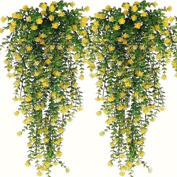 2 stk. kunstige hængeblomster med eukalyptusblade grønnere A2