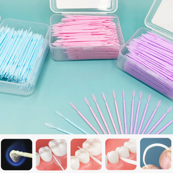 300 stk. Dobbelt tandstikker Oral Interdental Cleaner Floss Dental Purple