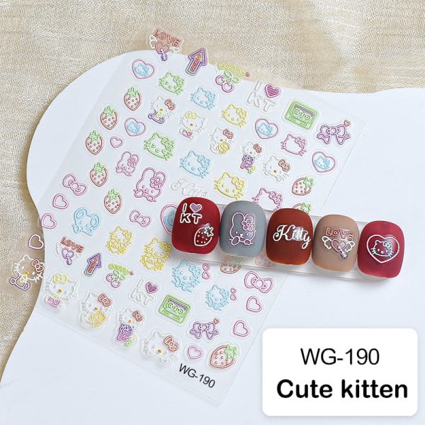 Realistisk Relief Nail Art Stickers Tegneserie Little Beaver Kitty WG-190