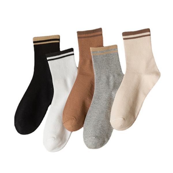2Pari uudet muotisukat Yksiväriset raidalliset sukat Casual Cotton A4