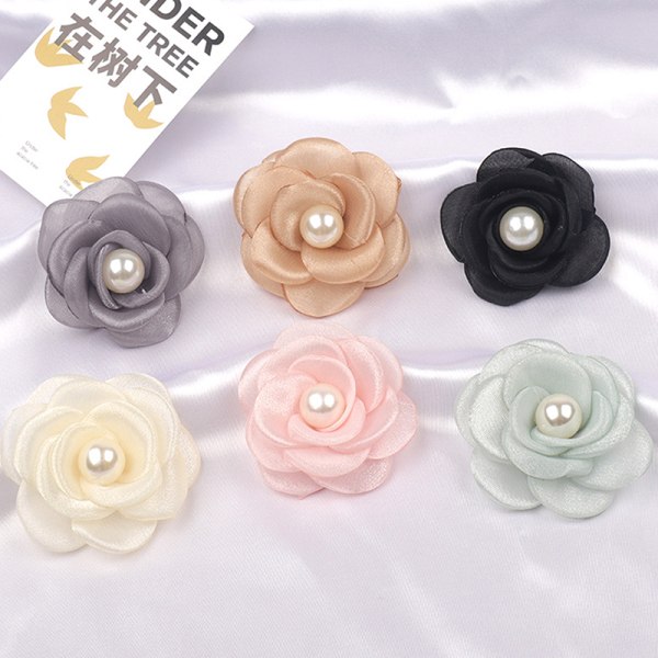 1st 5cm Mesh Gaze Blommor För DIY Bröllopsfest Kläder Skor Khaki