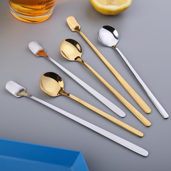 Gyldne Dessert Teskeer Kaffe Tilbehør Sæt Til Køkken Sma Silver 17cm-Round spoon