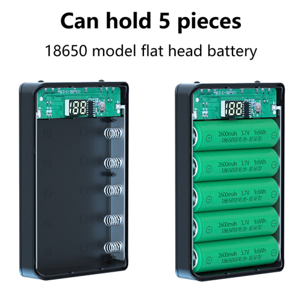 5*18650 Batteri Power Bank Case 10W Holder Batteri Oppbevaringsboks Black  20ab | Black | Fyndiq