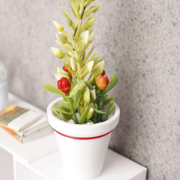 Mini juletre i potte modell 1/12 dukkehus kunstig dekorasjon