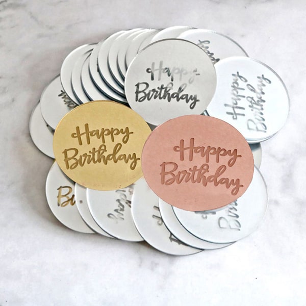 10 stk Gratulerer med dagen Cupcake Topper Akryl Rose Gold Circle Ca Gold