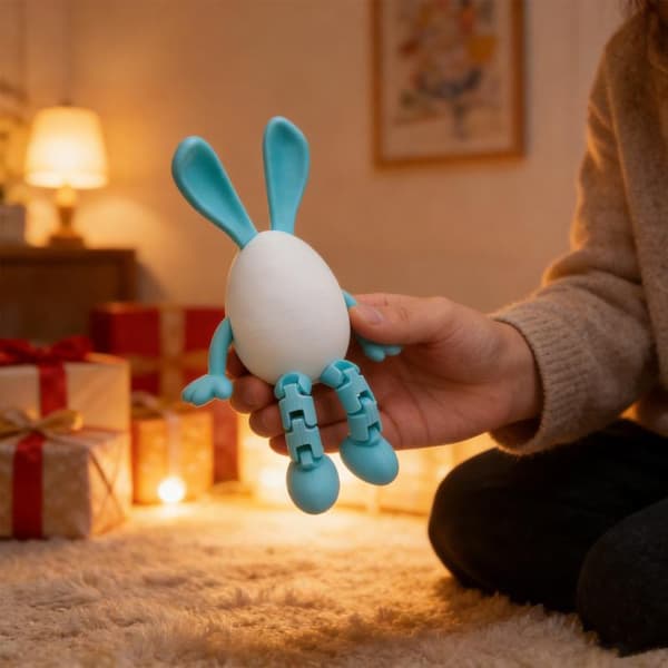 Tecknad påskhare påskägg 3D-printad leksak rörlig prydnad A18