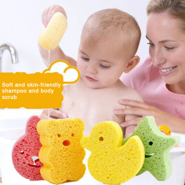 Naturlig trämassasvamp Animal Baby för barn Scr Yellow