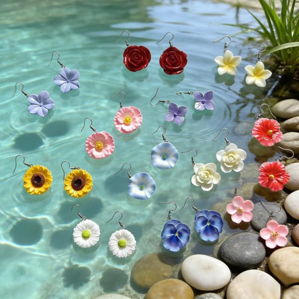 Boho 3D Blomster Dingleøreringe til Kvinder Farverig Harpiks Blomster A5