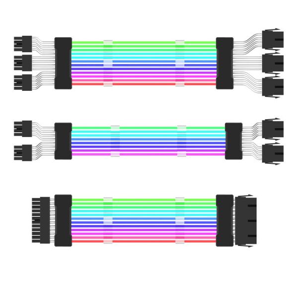 Datamaskin 18AWG ARGB Sync PSU Strømforsyning Forlengelseskabelsett A Black 2x8Pin ARGB