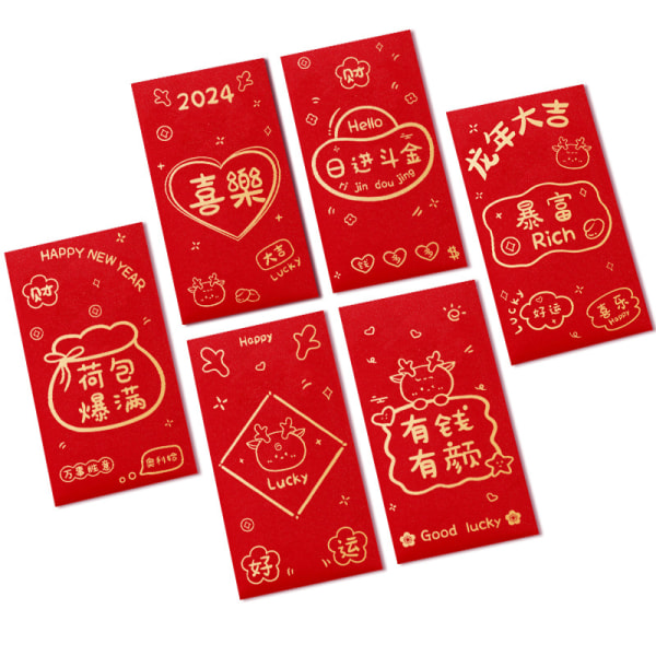 10 kpl Style Hot Stamping Red Envelope 2024 Dragon New Year ma 11
